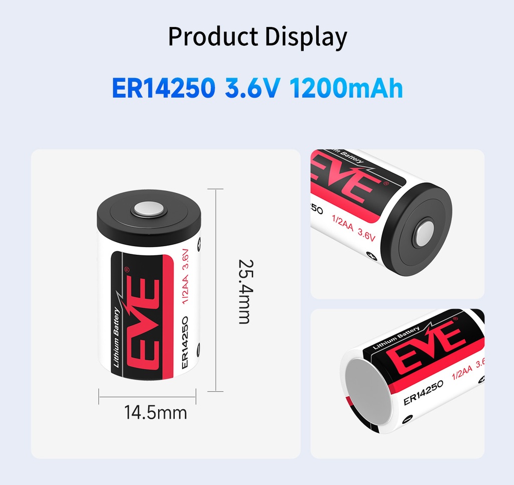 EVE ER14250 | Li-SOCl2 | 3.6V | 1.2 Ah | 15 mA